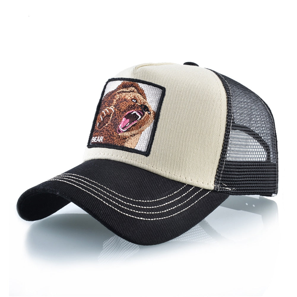 Black & Beige Bear Trucker Cap