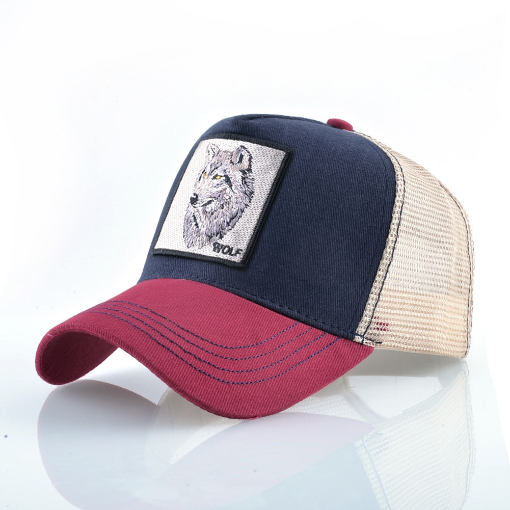 Blue & Red Wolf Trucker Cap