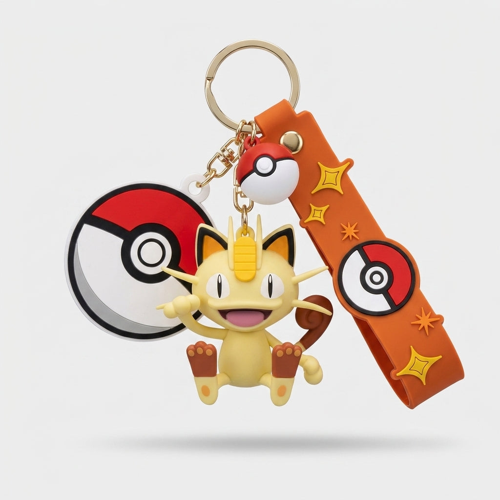 Meowth Figure Keychain — Poké Ball Strap | GoPokeShop